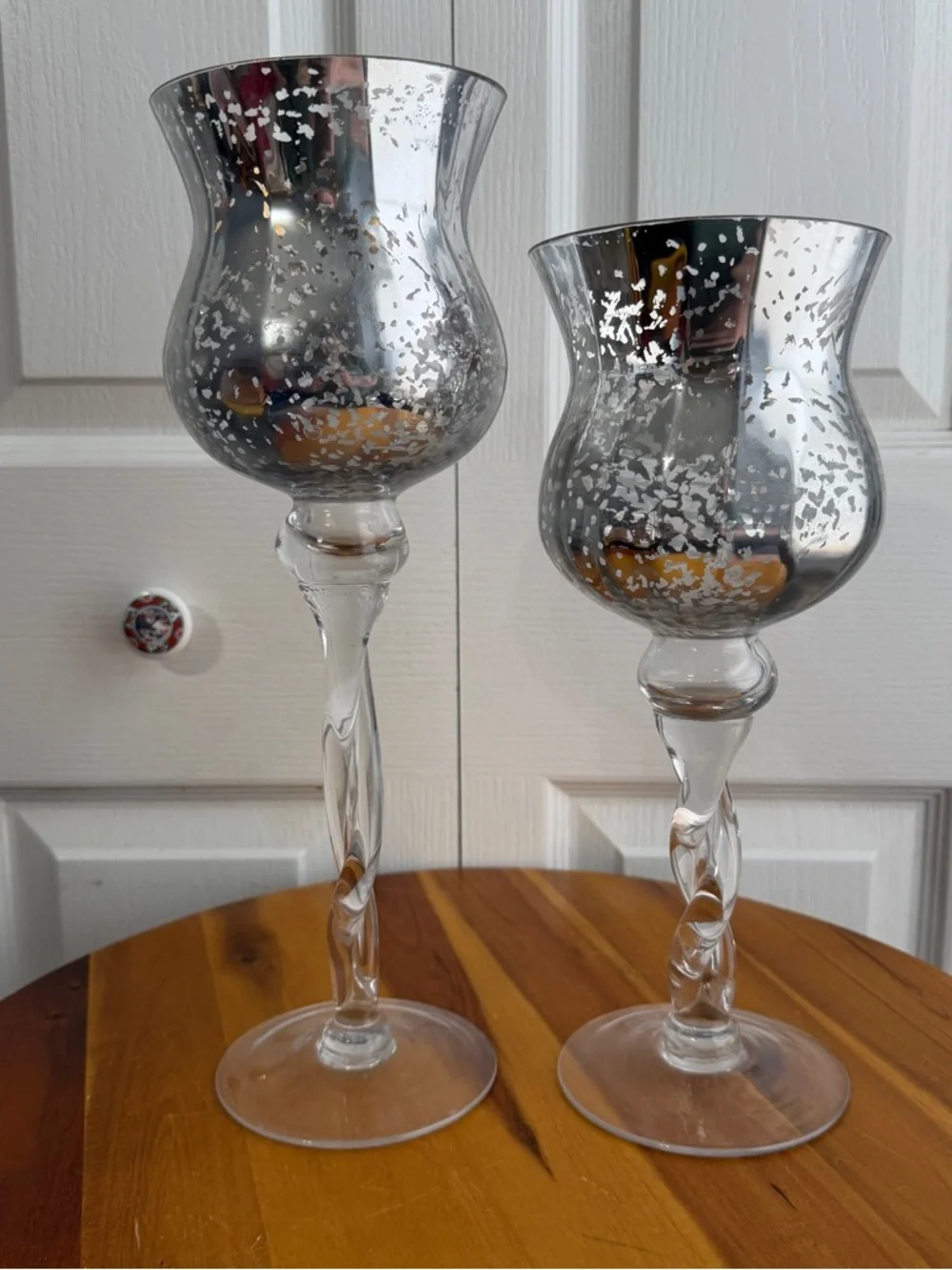 Mercury glass crackle style candle holders set of 2